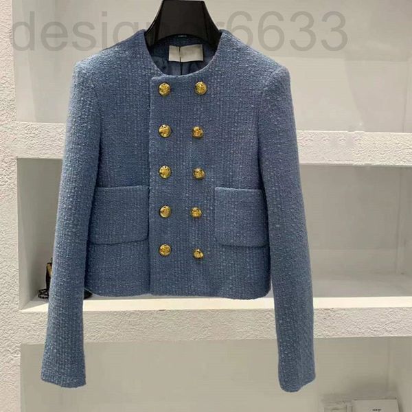 

women's wool & blends designer 22ce early spring blue wool coat fashion casual round neck temperament cardigan short long sleeved top, Black