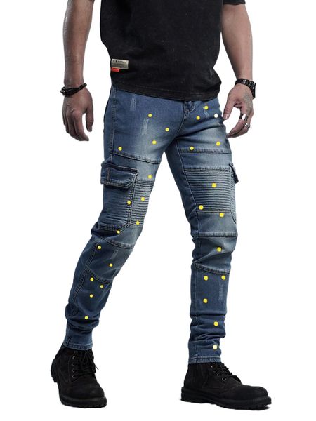 

romwe guys graphic flap pocket jeans d0cr#, Blue