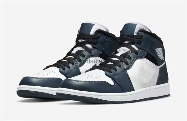 

jumpman 1 mid dark teal basketball shoes mens 1s white blue outdoor sneakers sports with original box