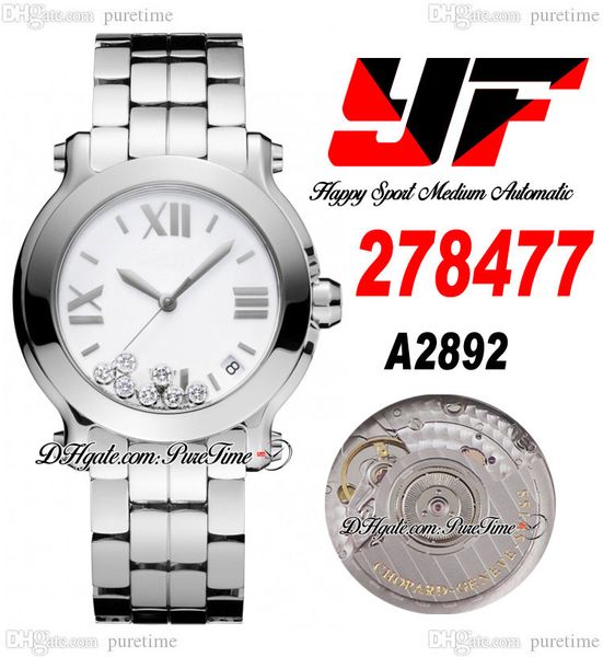 

yf happy sport mini 278477 swiss eta 955.112 quartz womens ladies watch 36mm white textured roman dial stainless steel bracelet super editio, Slivery;brown