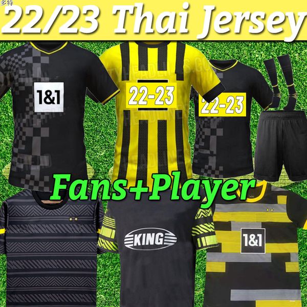 

kids kits socks full sets 21/22/23 soccer jerseys fans player version 2021 2022 2023 dortmund haaland reus sancho reyna bellingham hummels f, Black;yellow