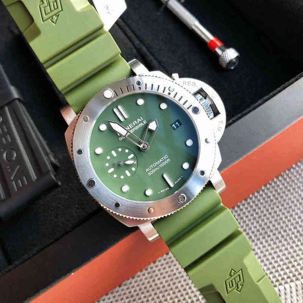 

penahai pam961 tough and handsome watch mechanical classic high end luxury elegant luminous green water ghost, Slivery;brown