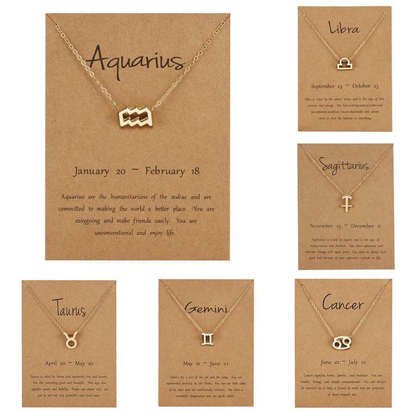 

zodiac fashion sign pendant 12 necklace for women classic gold color choker birthday gifts jewelry card, Silver