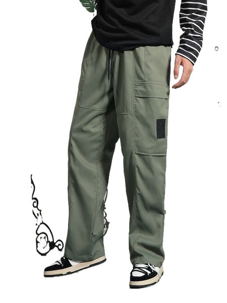 

men patched detail drawstring waist pants o8wr#, Black