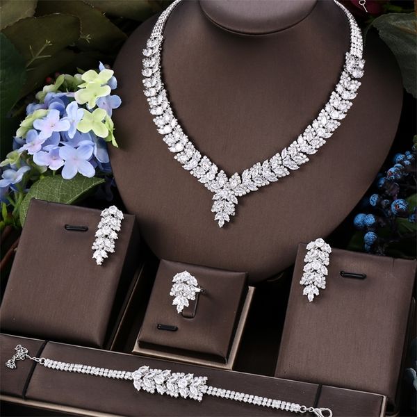 Janekelly 4pcs Bridal Zirconia Conjuntos de jóias completas para mulheres de luxo de luxo dubai nigeria cz cristal casamento 220812