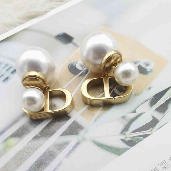 

2022 factory wholesale new exquisite simple front and back pearl personality high sense small fragrance versatile earrings female j0qx, Golden