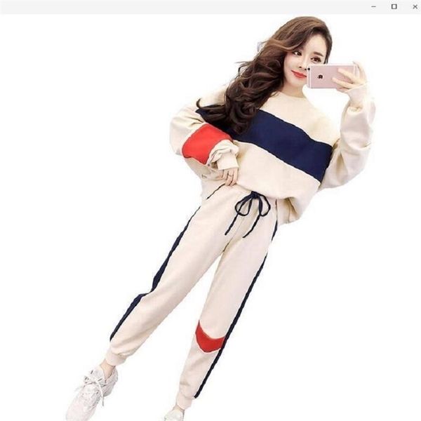 

tracksuit for women fashion casual women clothes 2020 autumn and winter new korean version of the loose set 2 piece set women lj201119, White
