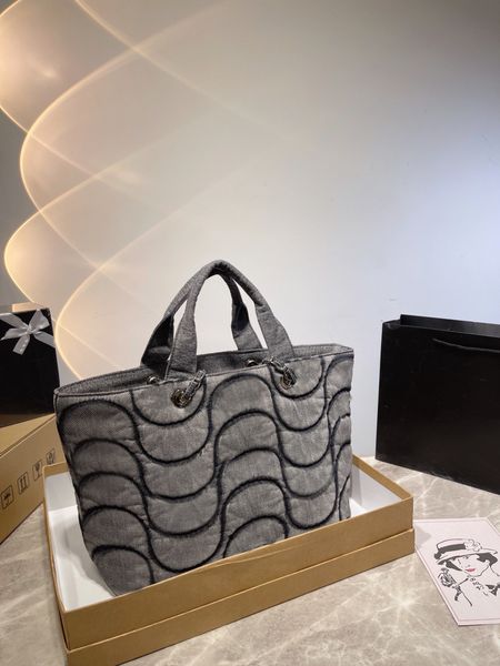 

practical navy denim beach bag designer brand one shoulder simple fashion handbag for men and women