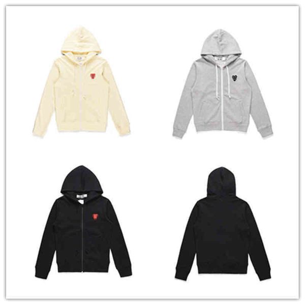 

men s clothing comm des garcons play hooded hoodies off embroidery red heart lovers women stacking zipper sweater white hip hop, Black