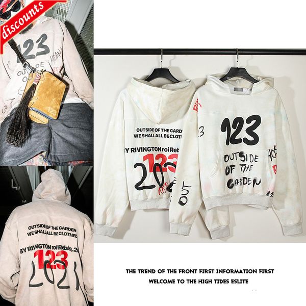

men's brand fashion trend sweater wholesale worn graffiti letter 123 printed loose hoodie coat, Black