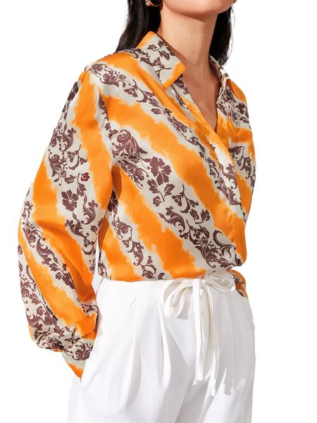 

floral print curved hem shirt u3ye#, White