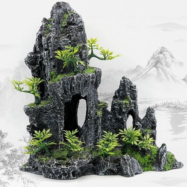 Fish Tank Landscaping Ornamentale Rockery Simulazione Resin Craft rium Ornamenti decorativi Rock Y200917