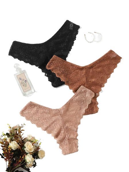 

3pack scallop trim lace panty n2jz#, Black;red