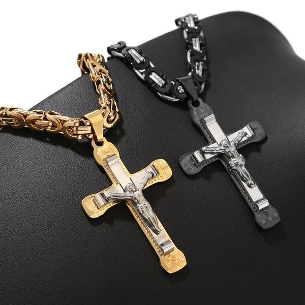 Ketten Zwei -Ton -Edelstahl Christian Cross Halskette Byzantinische Kette für Menchains