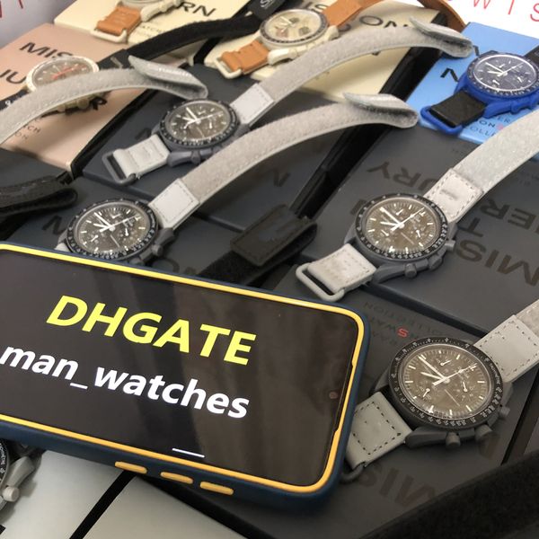 

bioceramic moonswatch or plastic moonswatch optional men watches swiss quartz chronograph so33g100 mission to earth 42mm green blue dial nyl, Slivery;brown