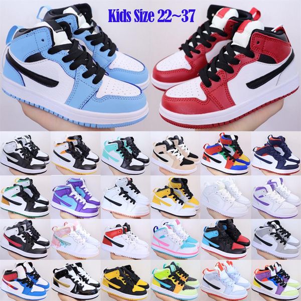 

1 1s kids basketball shoes 48 colors designer university blue chicago shadow light smoke grey barely orange obsidian babys tod239q, Black