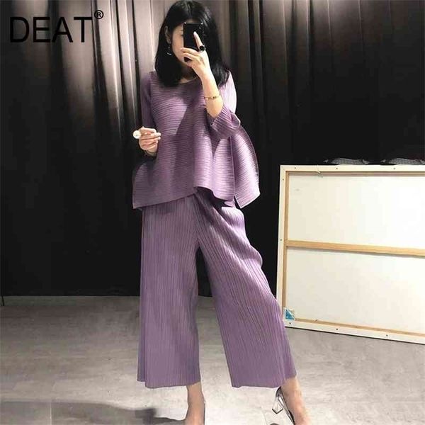 

deat suit woman casual style solid round collar pullover t shirt wide leg pants high elastic summer fashion at427 210331, Gray