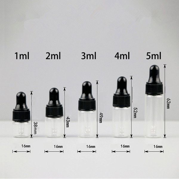 1ml 2ml 3 ml 4ml 5 ml Glaspopftoffel-Flaschen Mini-Pipette Nachfüllbarer Parfüm-Duftkosmetik-Phiolen-Behälter Leeres Eye-Flaschenreagenz für ätherische Öle Reisen