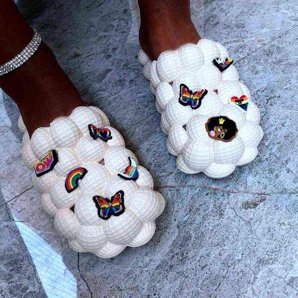 

slippers women summer bubble slides with charms chain couples besch shoes designer indoor bathroom sandals massage 220708, Black
