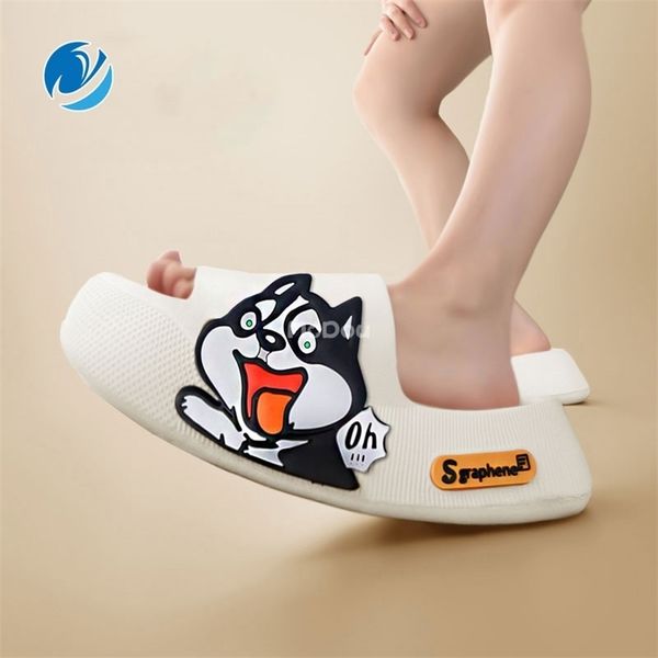 

mo dou summer slippers cute dog sticker thick sole soft women sandals bathroom beach indoor outdoor men slides cool 220611, Black