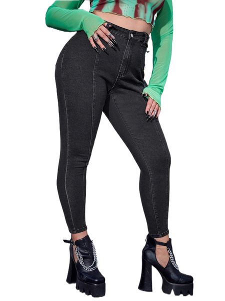 

plus high waist jeans without belt v5kq#, Blue