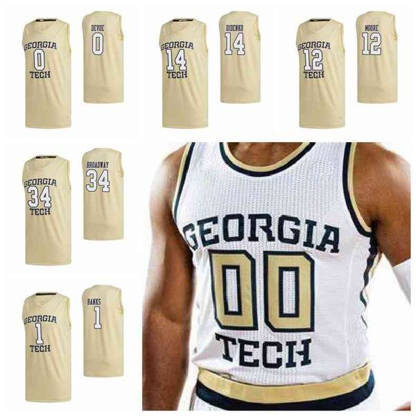 Georgia Tech Jaquetas Amarelas Jerseys 3 Evan Cole Jersey Michael Devoe 0 David Didenko 14 Jehloni James 24 Colégio Basketball Jerseys personalizado