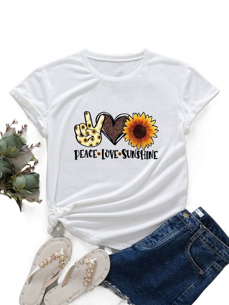 

sunflower and letter graphic tee p6mv#, White
