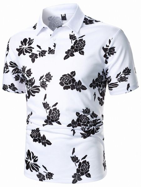 

men floral print polo shirt m9zy#, White;black