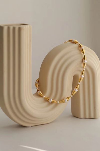

2022 charm punk pendant necklace nature shell beads in 18k gold plated choker for women engagement jewelry ift have box stamp ps4967, Silver