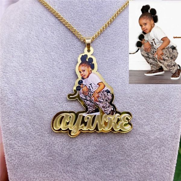 

custom name picture necklace for kids personalized acrylic pendent custome memory jewelry women christmas gift 220722, Silver