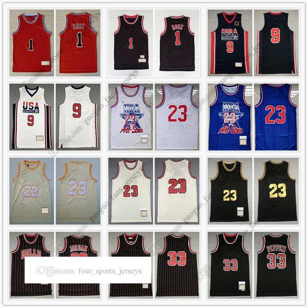 

retro mitchell and ness basketball jerseys 1 derrick rose 08-09 33 scottie pippen 95-96 97-98 jersey size, Black;red