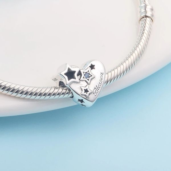 

authentic 925 sterling silver beads thankful heart and stars charms fits european pandora style jewelry bracelets & necklace diy gift, Black