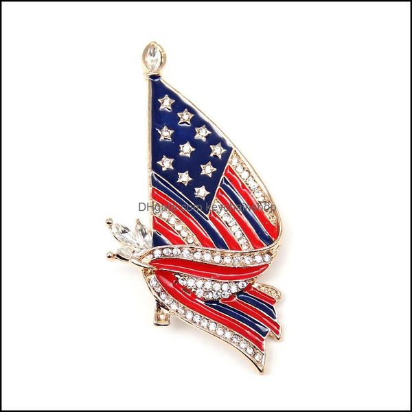 

pins brooches jewelry 10 pcs/lot american flag brooch crystal rhinestone enamel 4th of jy usa patriotic pins for gift/decoration drop deliv, Gray