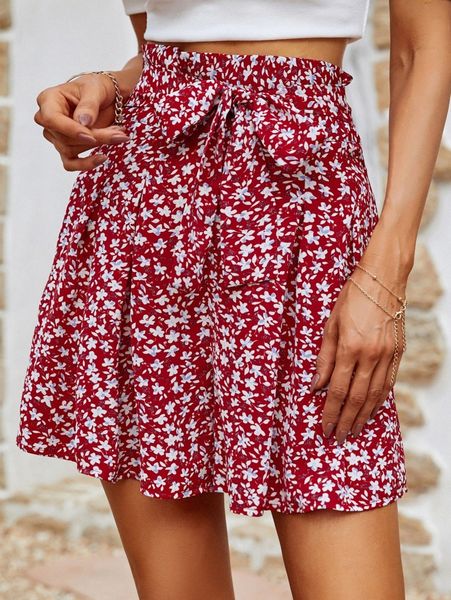 

ditsy floral belted shorts v6a2#, White;black