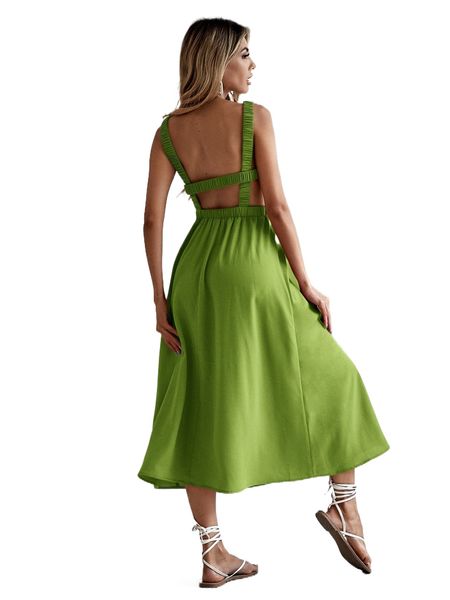 

sxy solid backless a-line dress h0un#, Black;gray