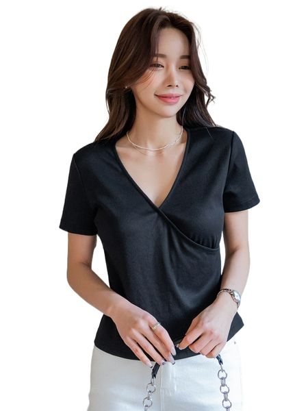 

dazy solid surplice neck tee 67ky#, White