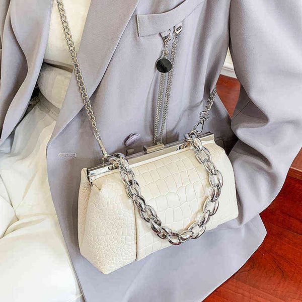 

clip design small stone pattern pu leather crossbody shoulder bags for women 2021 summer thick chain handbags female totes g220517