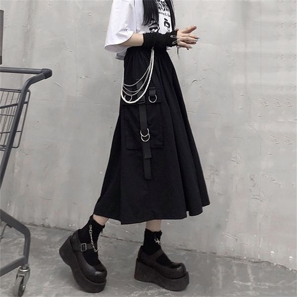 

gothic high waist cargo skirts woman harajuku loose aline pocket midi long black skirt hip hop fashion streetwear oversize 220701