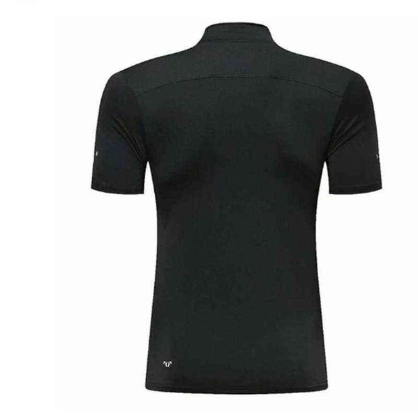 

summer men's lulu t shirts brand short sleeve thin quick drying t-shirt half zipper tees sports running fitness suit tights tshirts lu-, White;black