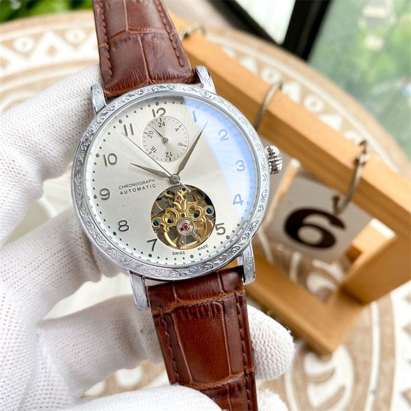 

montre de luxe luxury watch men watches 42mm automatic mechanical movement steel case wristwatches power energy storage, Slivery;brown