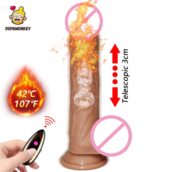 Itens de beleza vibrador vibrador dopamonkey para mulheres masturba￧￣o controle remoto aquecimento telesc￳pico realista vibrador super enorme p￪nis sexy loja de brinquedos