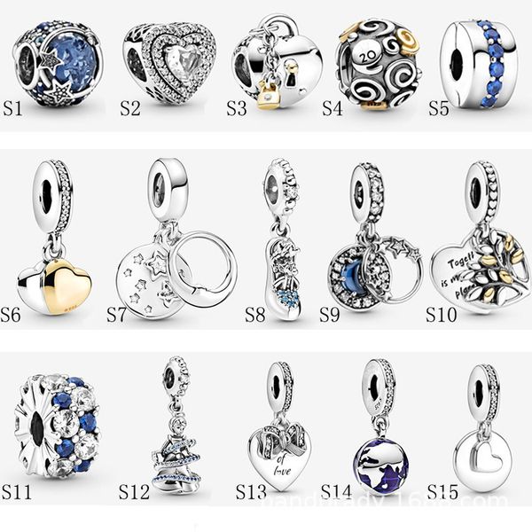 S925 Gioielli in argento sterling Perline fai da te con CZ Adatto pandora Ale Charm Per bracciali Pandoras per donna Colore blu europeo marca Bracciale Accessori collana