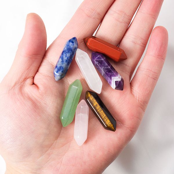 

hexagon prism reiki healing chakra natural stone pillar palm quartz mineral crystal tumbled gemstone hand piece home decoration jewelry maki, Black