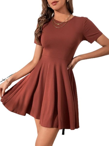 

round neck solid a-line dress e1wq#, Black;gray