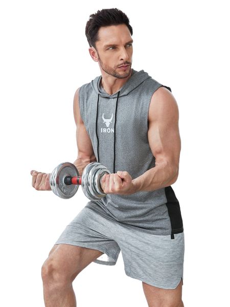

men bull & letter graphic drawstring hooded sports tank a0jo#, White;black