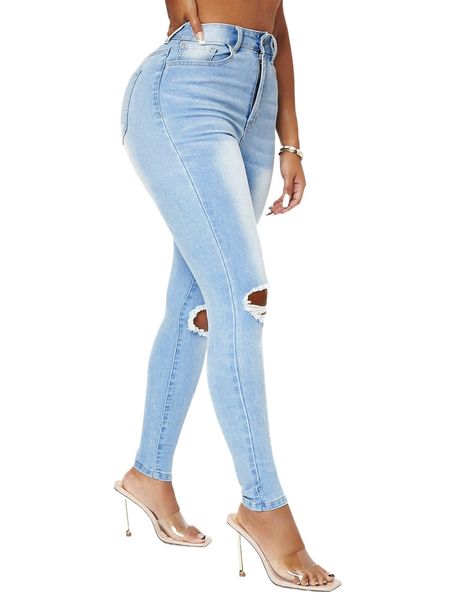 

sxy high waist ripped skinny jeans d9ti#, Blue