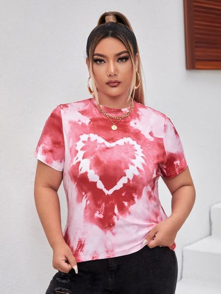 

plus tie dye & heart print tee l1vx#, Black
