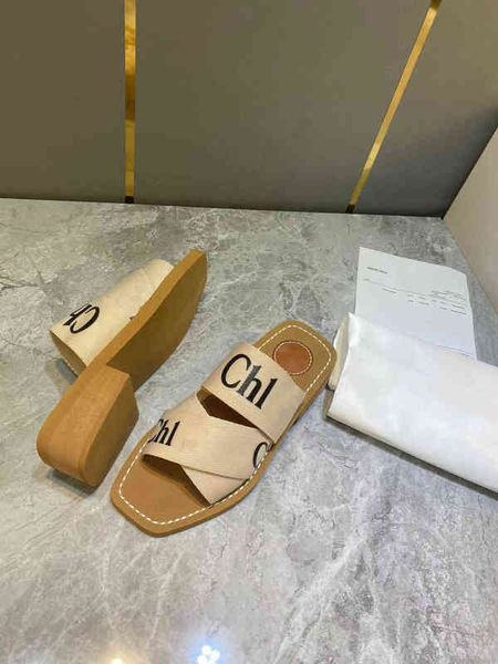 

letter 2022 cross woven belt casual embroidered shoes wear color matching canvas large slippers women's flat sole, Black