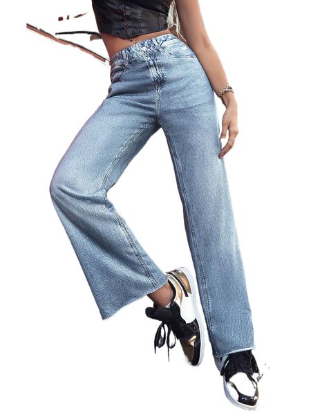 

high waisted wide leg faux denim pants s1cd#, Black;white