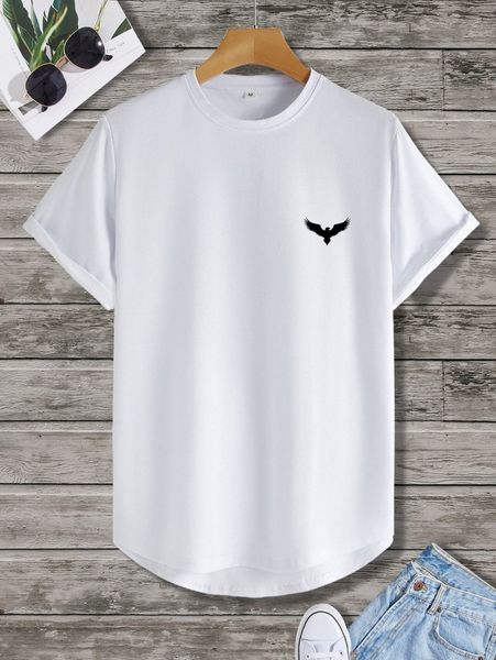 

men eagle print high low tee t7p5#, White;black